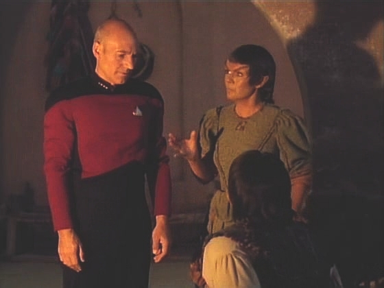 Prudká bouře hrozí záplavami a Liko je přesvědčen, že "Picard" vyjadřuje svůj hněv. Hodlá zastřelit Deannu, ale příchod kapitána a Nurii mu v tom zabrání.