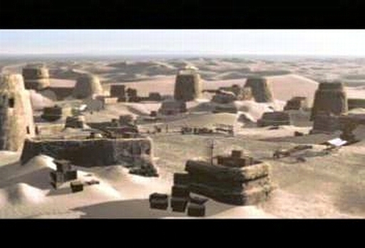 Vesnice na pouštní planetě, kam jsou pozváni Archer a Trip.