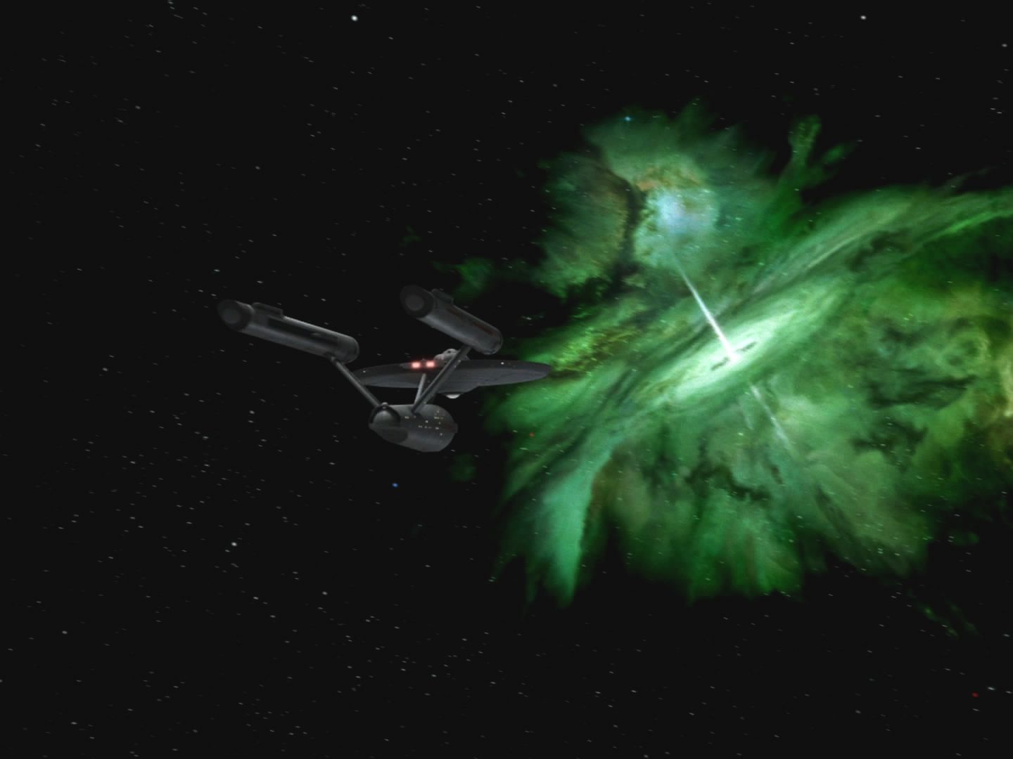 Enterprise prolétá kolem kvasaru podobného elektromagnetického jevu Murasaki 312. Kapitán vysílá raketoplán Galileo se sedmičlennou posádkou, aby ho prozkoumala.