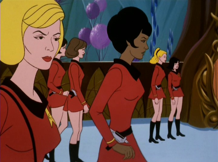 Spock se zkusí vrátit, najde komunikátor a z posledních sil volá o pomoc. Uhura vyšle výsadek skládající se jen z žen.