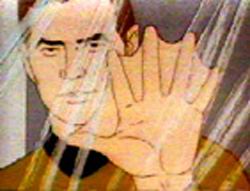 Kirk proměněný ve vodní bytost v nádrži na Enterprise
