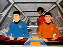 Spock, Uhura a Sulu v raketoplánu Copernicus