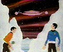 Sulu a Spock se skrývají před kzintijskou lodí na ledové planetě