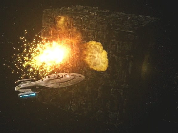 Rileyina skupina ukončuje spojení s Chakotayem a dává krychli povel k autodestrukci. Voyager odlétá a kapitán se ptá, jak dlouho bývalým Borgům vydrží dobré úmysly.