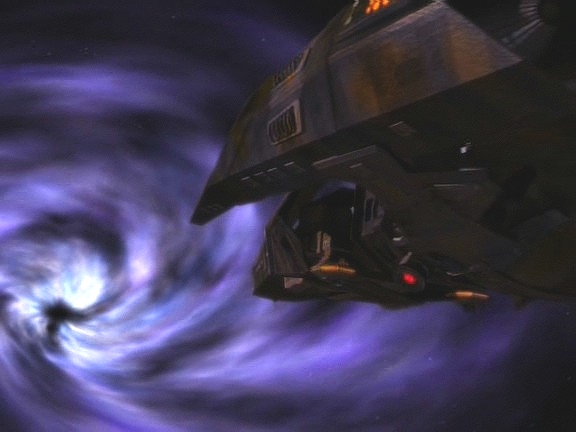 …včetně hirogenské lodi. Voyageru se podařilo včas odtransportovat Tuvoka a Sedmou na palubu a také včas zmizet, než bude vtažen do černé díry.