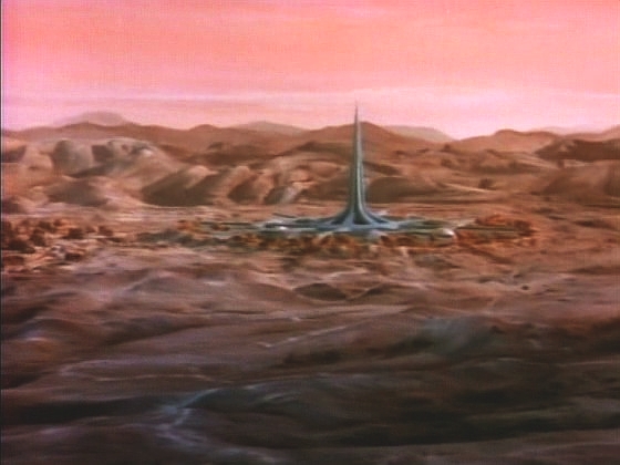 Pohled na stanici Farpoint, kde na přílet Enterprise-D čeká několik budoucích členů její posádky.