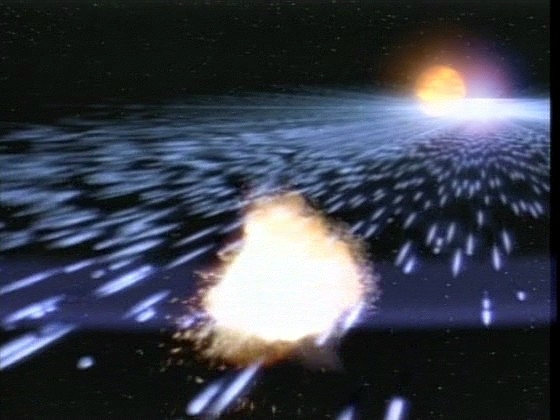 Elbrun Plecháče telepaticky varuje. Ten vyšle pole silné energie a Romulany zničí. Energetická vlna způsobí Enterprise další poškození.