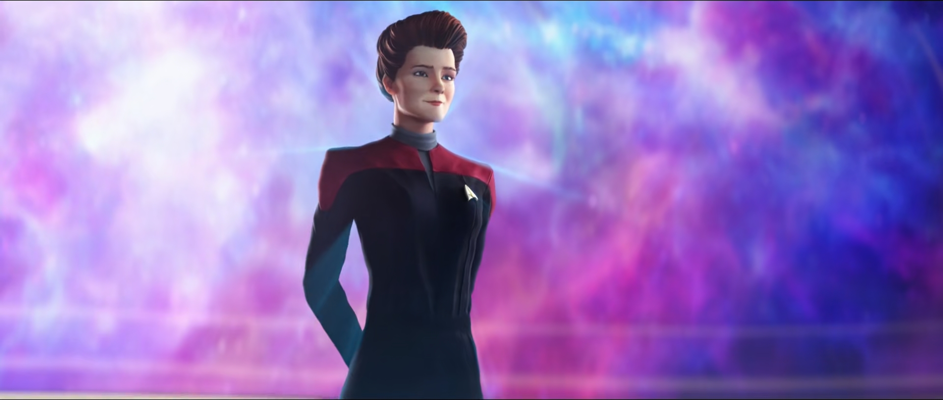 Při plánování dalších kroků se na můstku zjeví hologram admirála Janewayové.