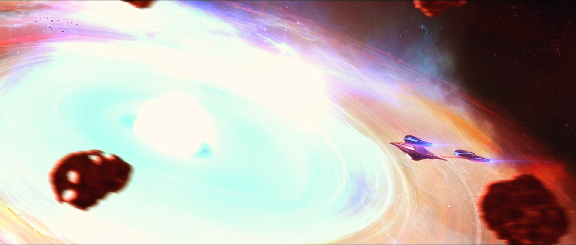 Po příletu na místo "červeného bodu", které zvolil Dal, se ukáže, že se jedná o dvojhvězdný systém, ve kterém bílý trpaslík požírá rudého obra. USS Protostar je vtahována do gravitační studny a posádka má plné ruce práce s vlastní záchranou.