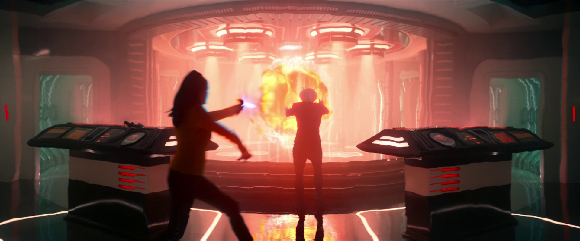 Na palubě se mezitím šíří nákaza touhy po světle – nejprve u členů výsadku (kromě Uny, která příznaky dostane, ale vyrovná se s nimi). Nákaza rychle postihuje i všechny další, kteří v touze po světle dělají cokoliv – šéf inženýr Hammer se pokusí transportovat na palubu kus pláště planety.