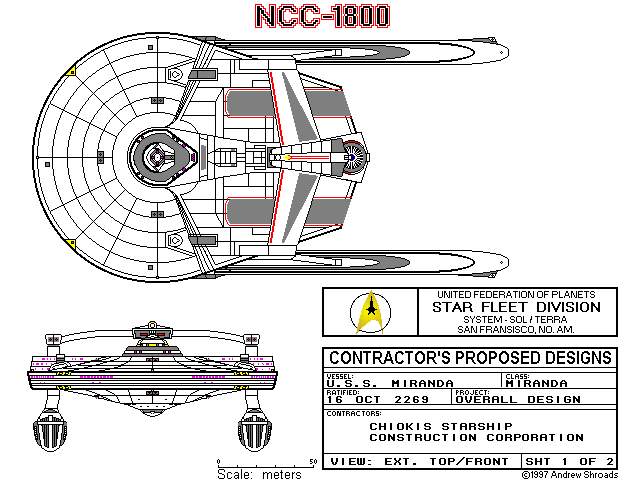 Třída Miranda - pohled shora a zepředu